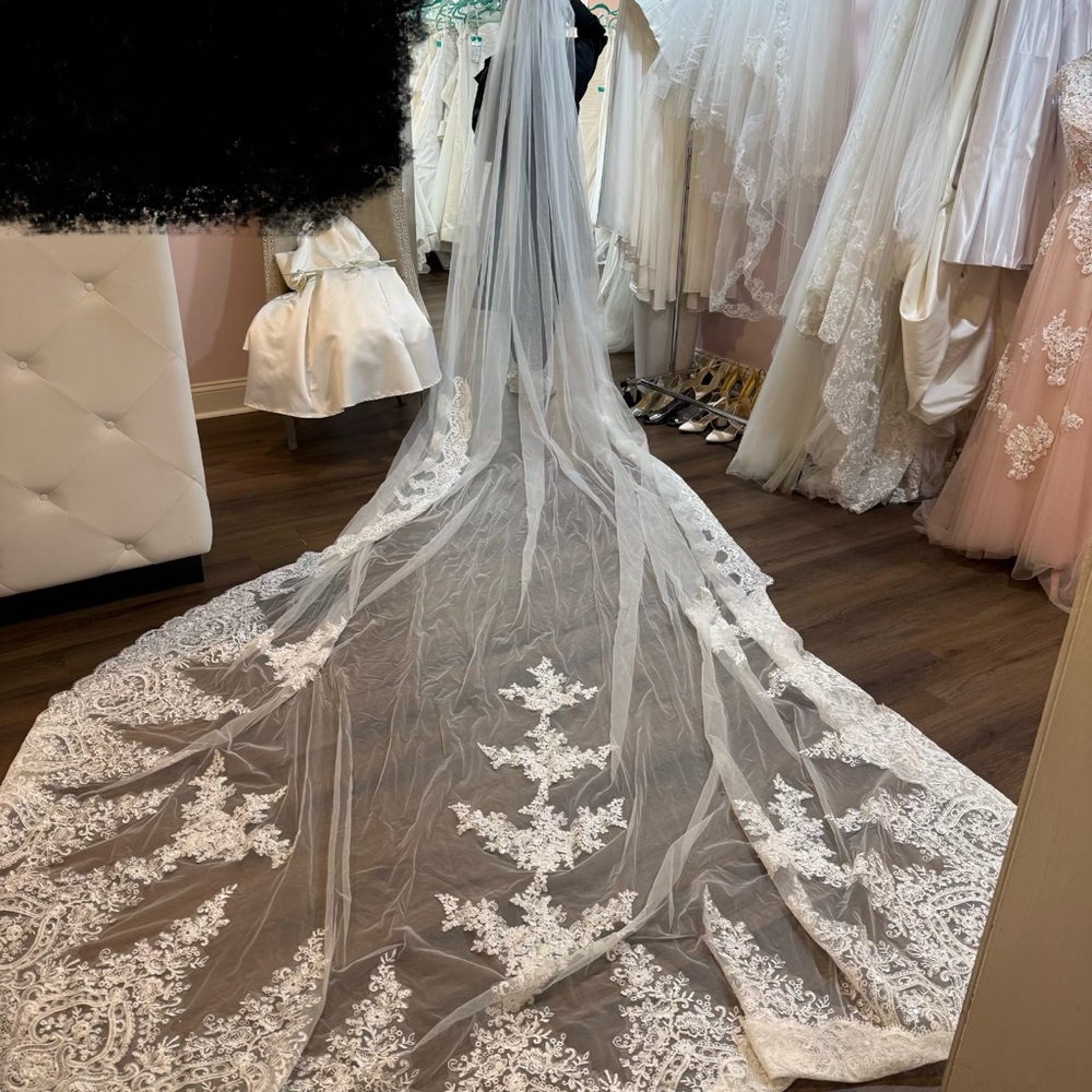 Extremely long lace and scalloped edge veil - over 190 inches NEW